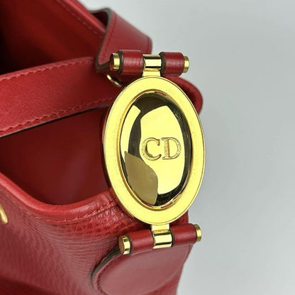 Christian Dior Shoulder Bag Purse CD Leather Red Authentic