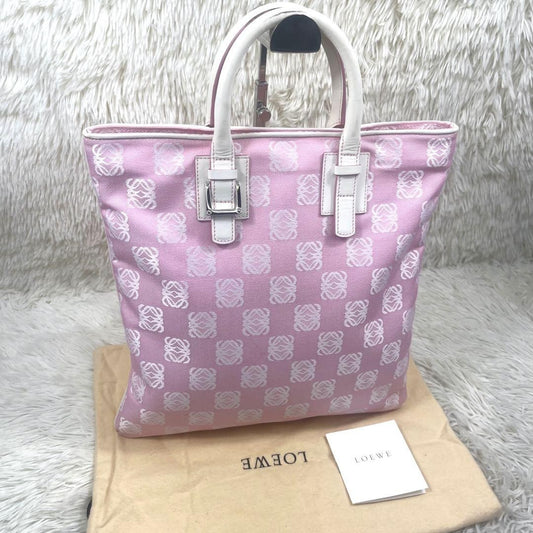 LOEWE Hand Bag Tote Purse Anagram Canvas Pink Authentic