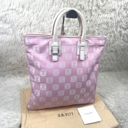 LOEWE Hand Bag Tote Purse Anagram Canvas Pink Authentic