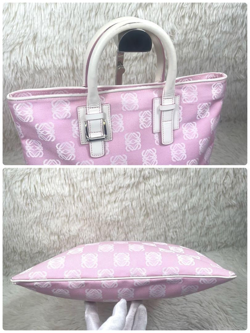LOEWE Hand Bag Tote Purse Anagram Canvas Pink Authentic