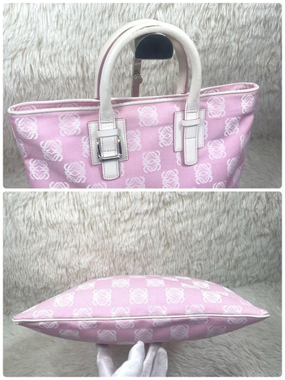 LOEWE Hand Bag Tote Purse Anagram Canvas Pink Authentic
