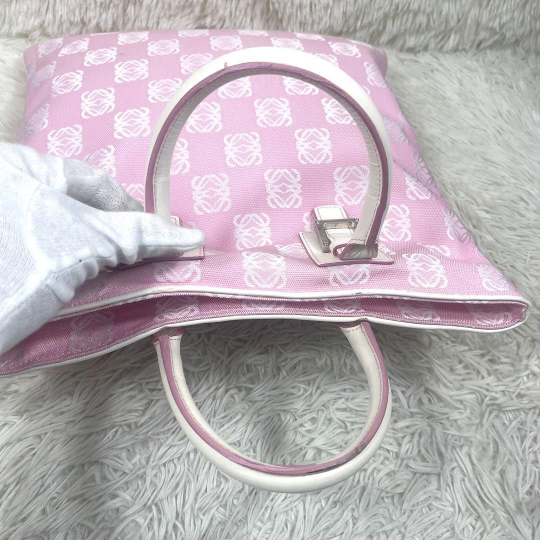 LOEWE Hand Bag Tote Purse Anagram Canvas Pink Authentic