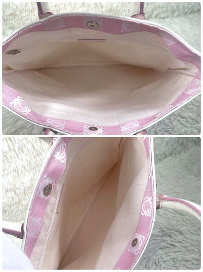 LOEWE Hand Bag Tote Purse Anagram Canvas Pink Authentic