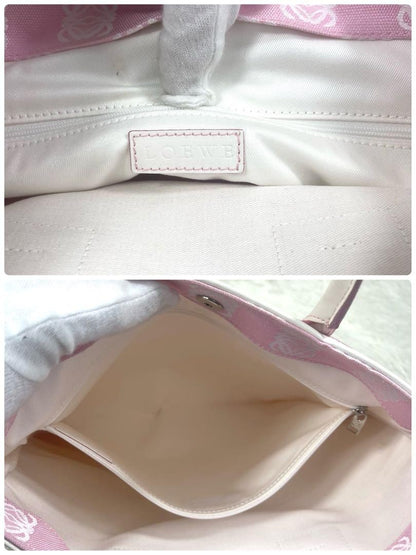 LOEWE Hand Bag Tote Purse Anagram Canvas Pink Authentic