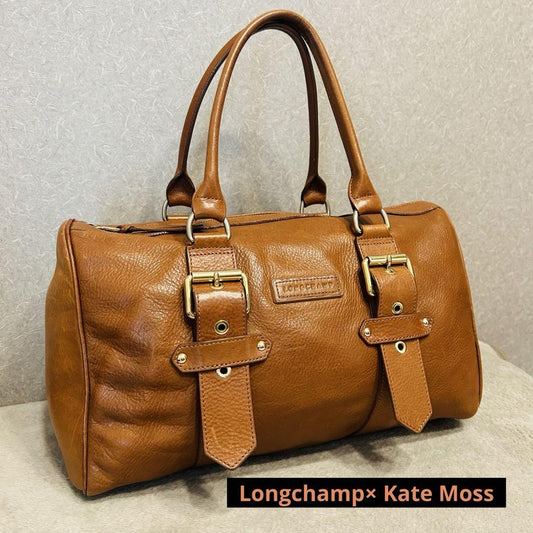 Longchamp Mini Boston Bag Hand Bag Tote Purse Leather Brown Authentic