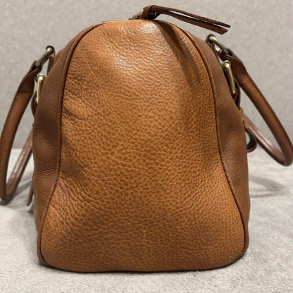 Longchamp Mini Boston Bag Hand Bag Tote Purse Leather Brown Authentic