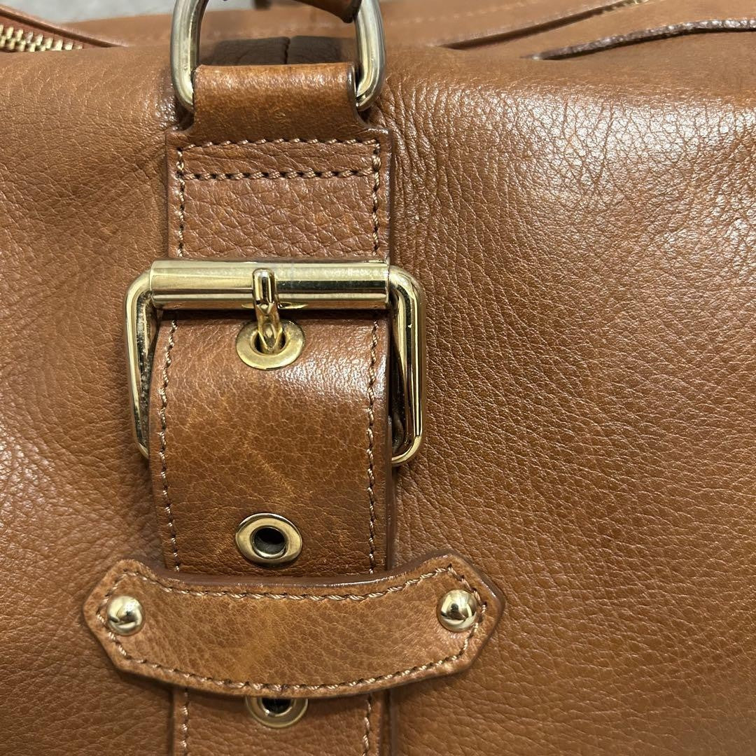 Longchamp Mini Boston Bag Hand Bag Tote Purse Leather Brown Authentic