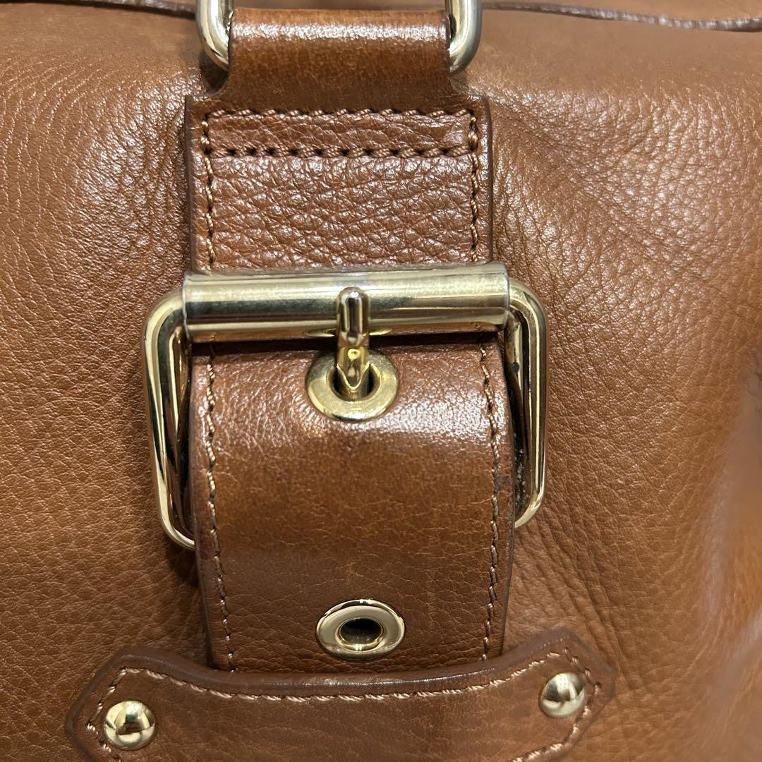 Longchamp Mini Boston Bag Hand Bag Tote Purse Leather Brown Authentic