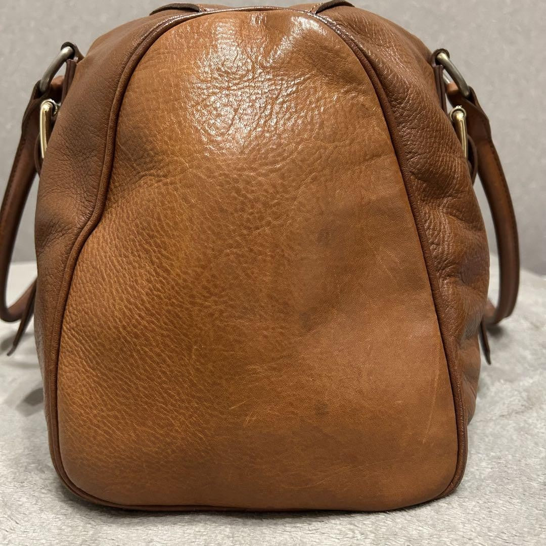 Longchamp Mini Boston Bag Hand Bag Tote Purse Leather Brown Authentic