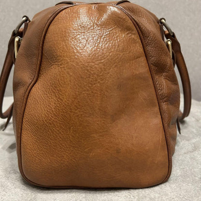 Longchamp Mini Boston Bag Hand Bag Tote Purse Leather Brown Authentic