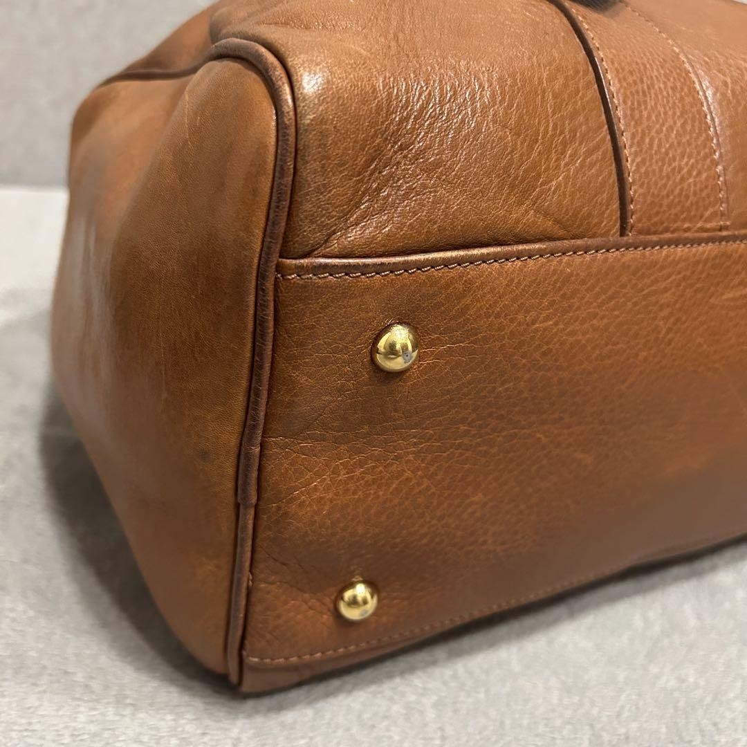 Longchamp Mini Boston Bag Hand Bag Tote Purse Leather Brown Authentic
