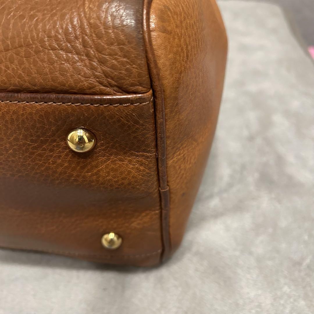 Longchamp Mini Boston Bag Hand Bag Tote Purse Leather Brown Authentic