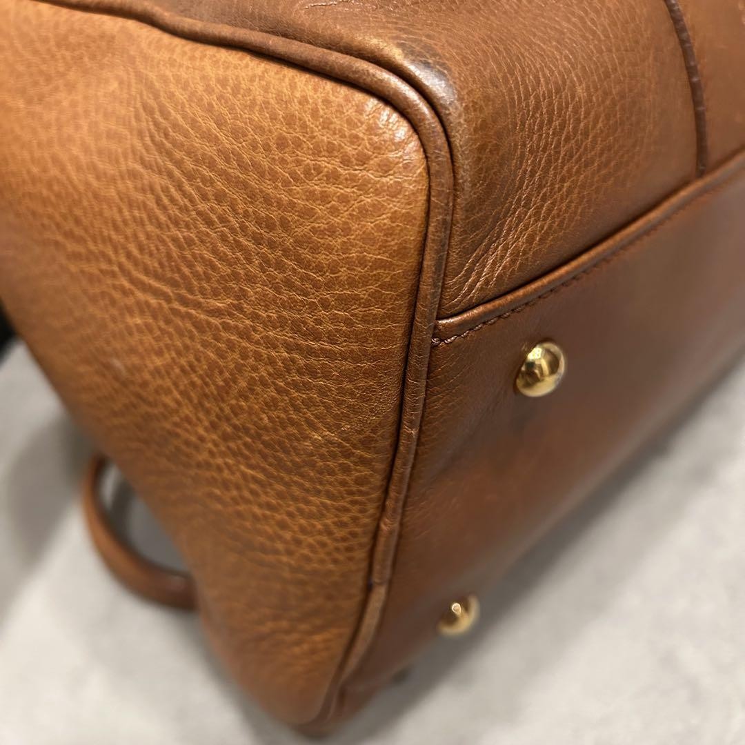 Longchamp Mini Boston Bag Hand Bag Tote Purse Leather Brown Authentic