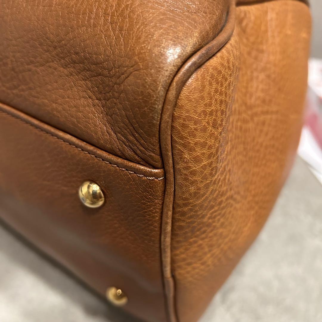 Longchamp Mini Boston Bag Hand Bag Tote Purse Leather Brown Authentic