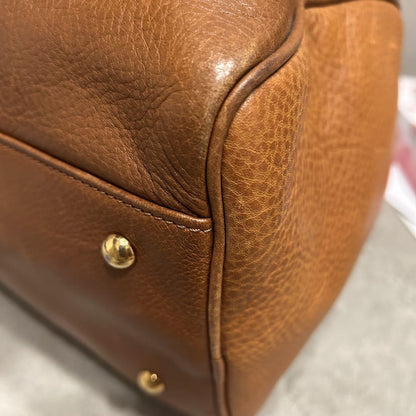 Longchamp Mini Boston Bag Hand Bag Tote Purse Leather Brown Authentic