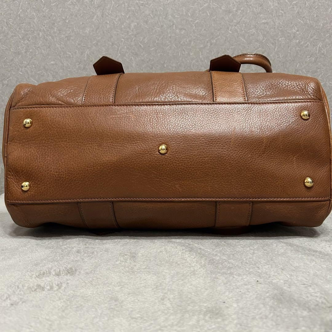 Longchamp Mini Boston Bag Hand Bag Tote Purse Leather Brown Authentic