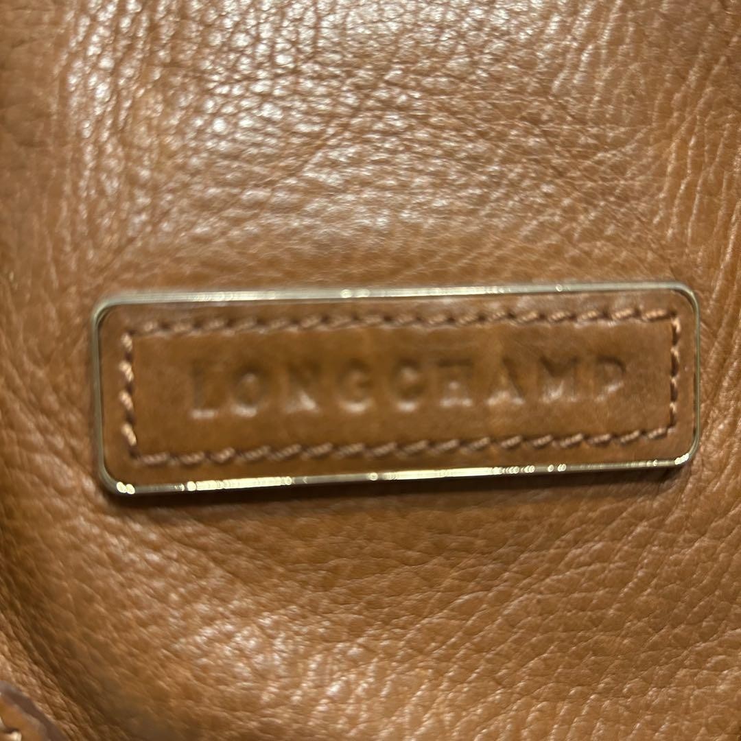 Longchamp Mini Boston Bag Hand Bag Tote Purse Leather Brown Authentic