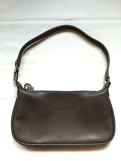 Longchamp Shoulder Bag Purse Leather Beige Gray Authentic