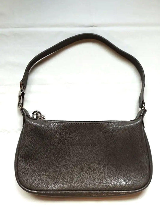 Longchamp Shoulder Bag Purse Leather Beige Gray Authentic