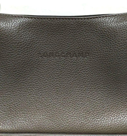Longchamp Shoulder Bag Purse Leather Beige Gray Authentic