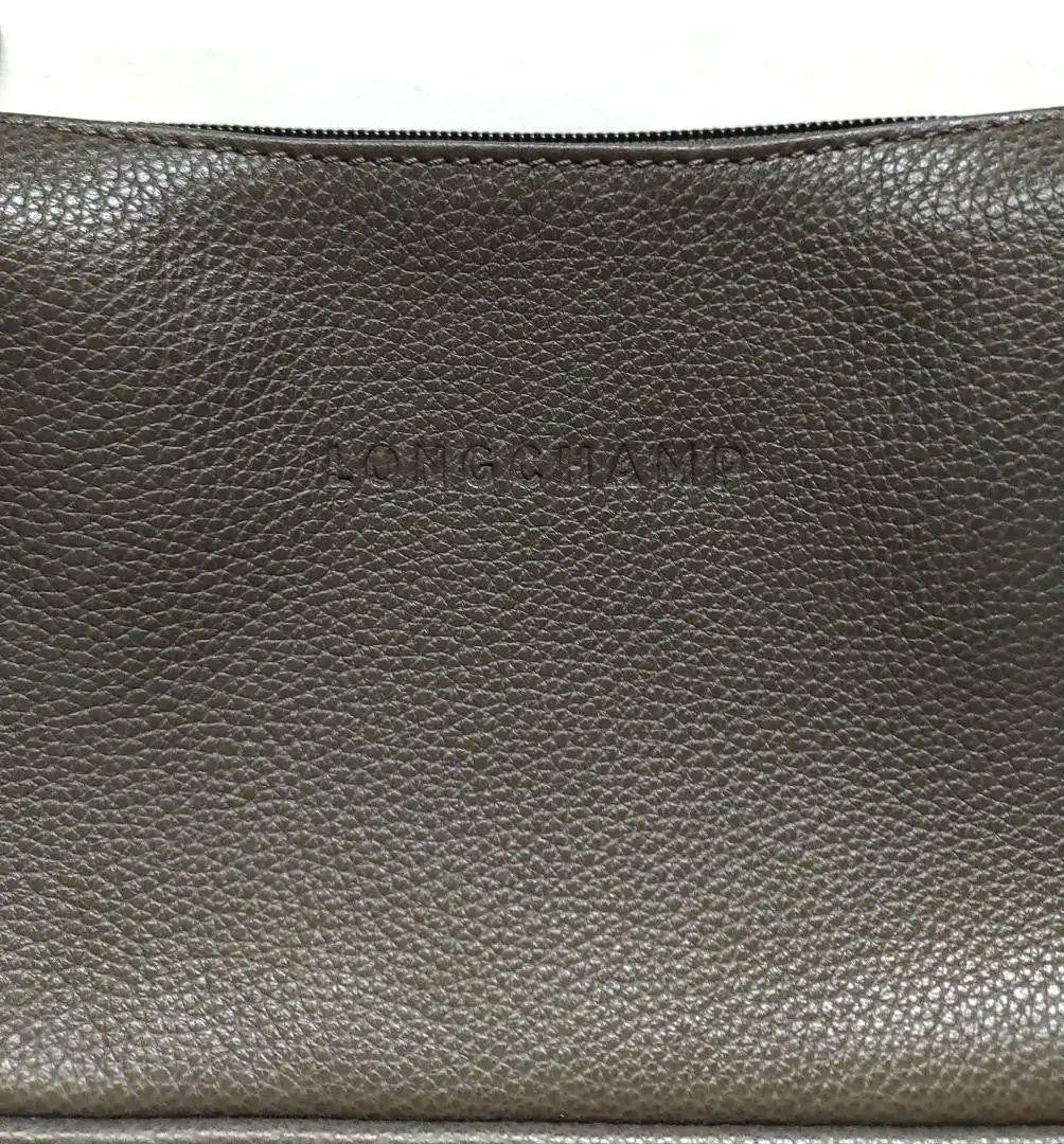 Longchamp Shoulder Bag Purse Leather Beige Gray Authentic