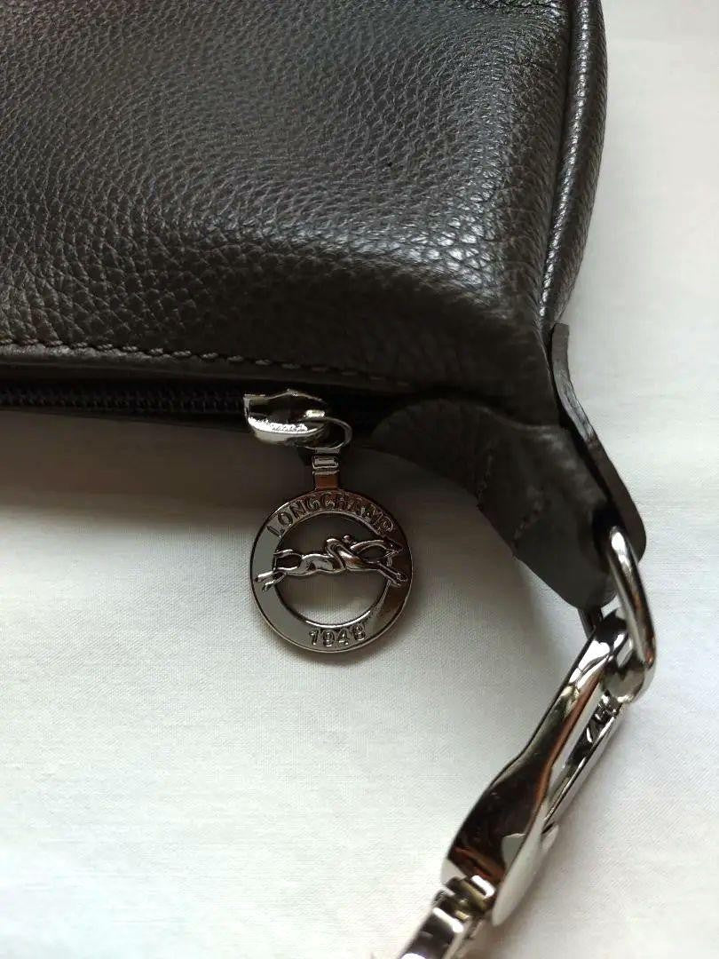Longchamp Shoulder Bag Purse Leather Beige Gray Authentic