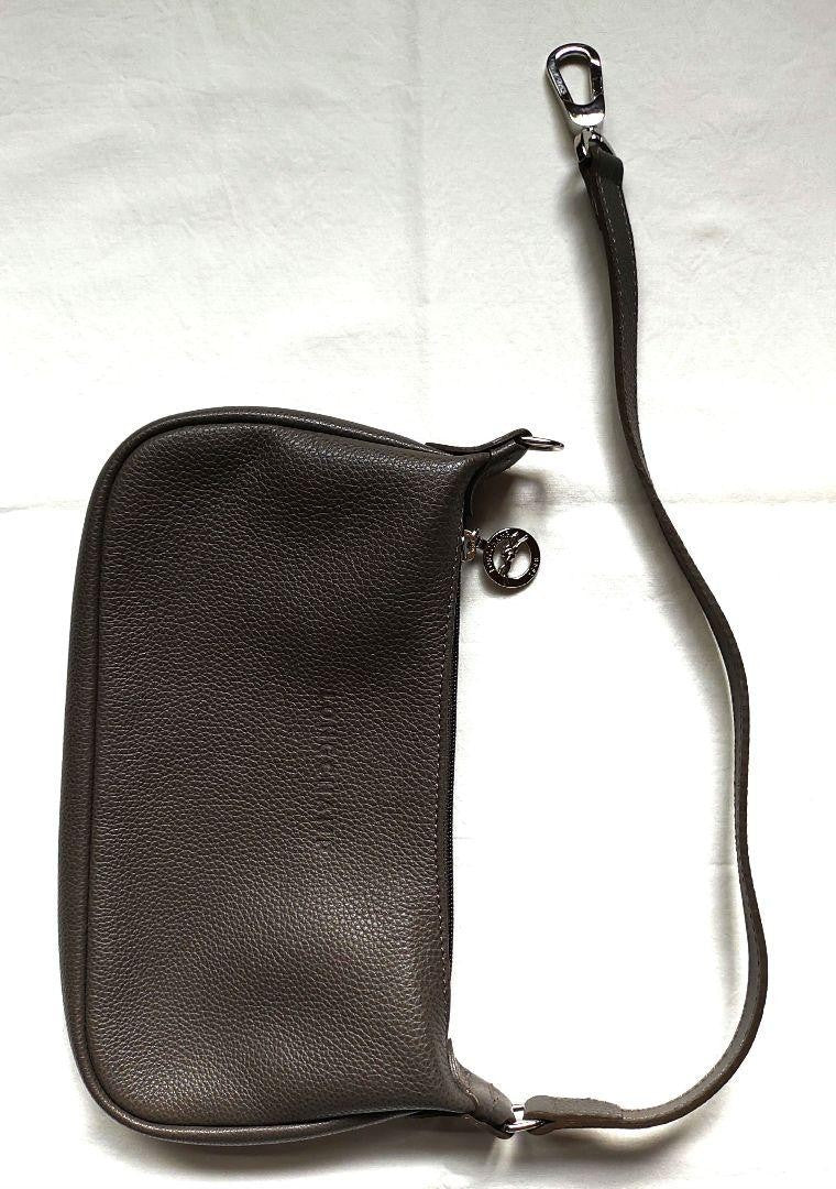 Longchamp Shoulder Bag Purse Leather Beige Gray Authentic
