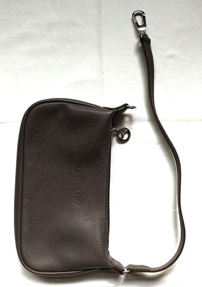 Longchamp Shoulder Bag Purse Leather Beige Gray Authentic