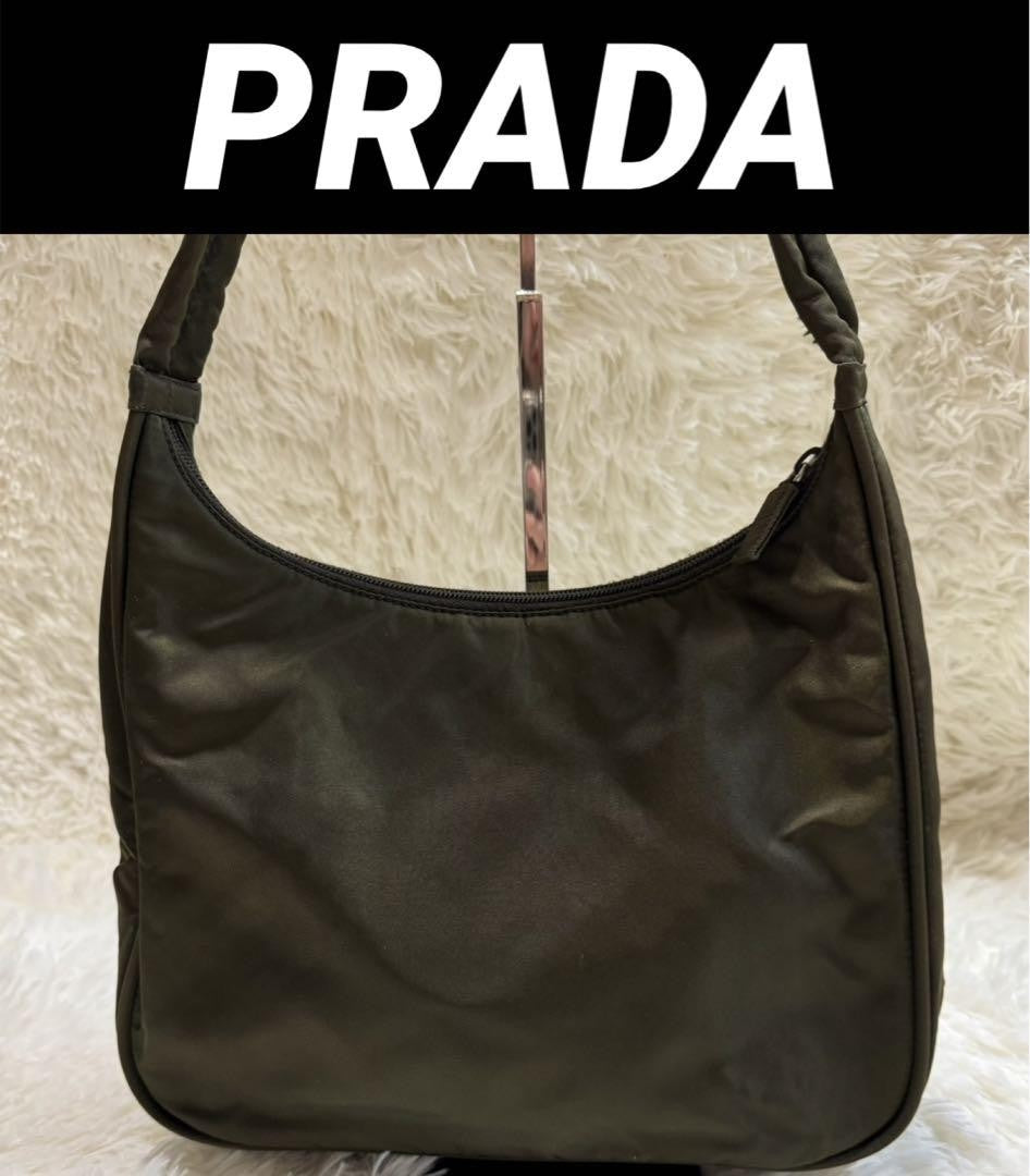 PRADA Shoulder bag Purse one shoulder triangle logo nylon khaki Unisex Authentic