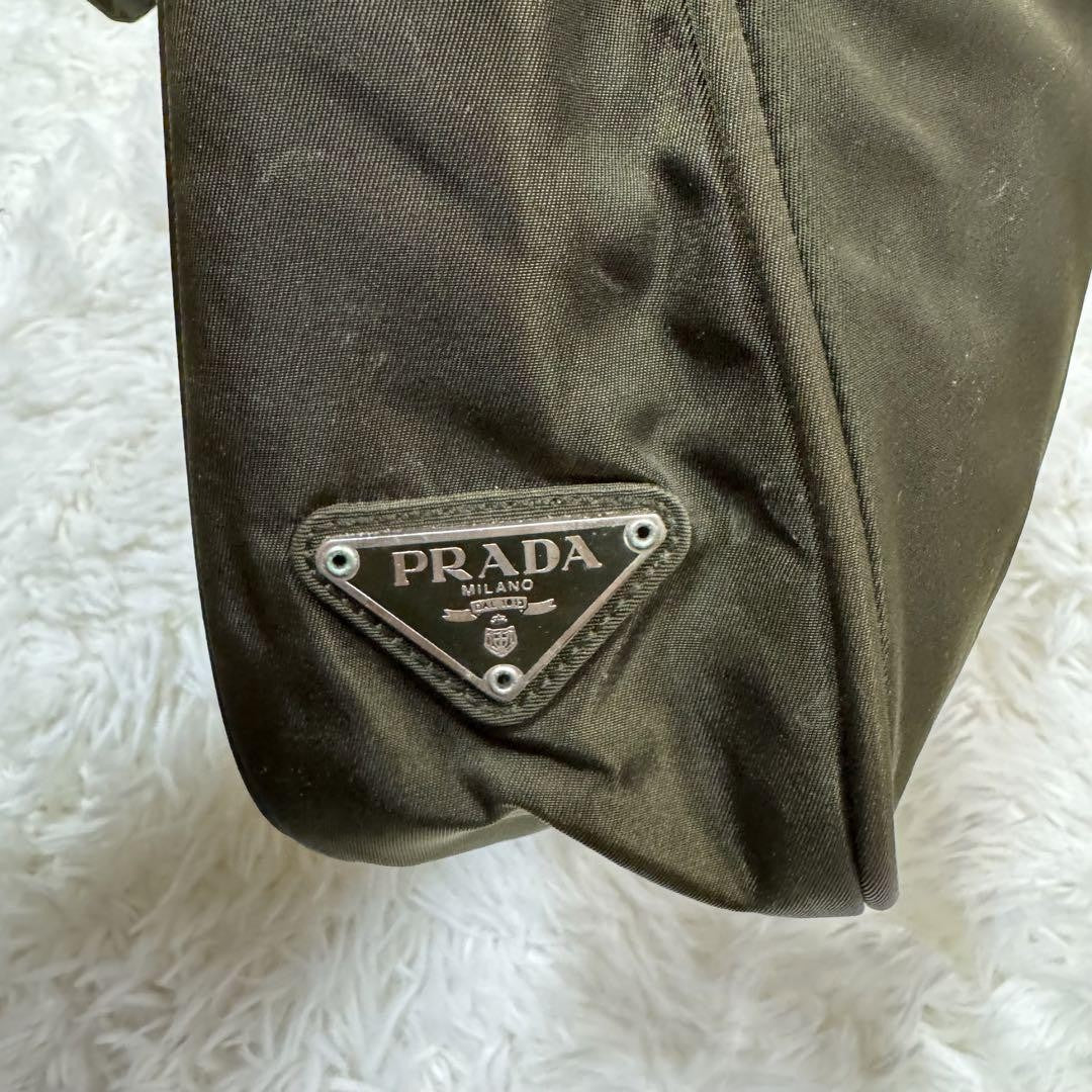 PRADA Shoulder bag Purse one shoulder triangle logo nylon khaki Unisex Authentic