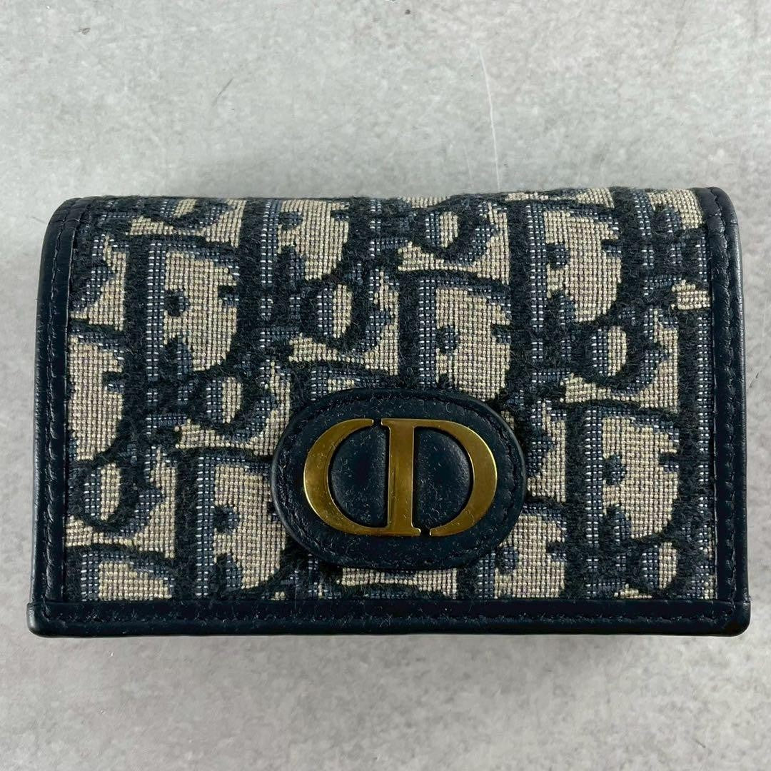 Christian Dior Tri-fold Wallet Compact Purse Trotter CD Leather Navy Authentic
