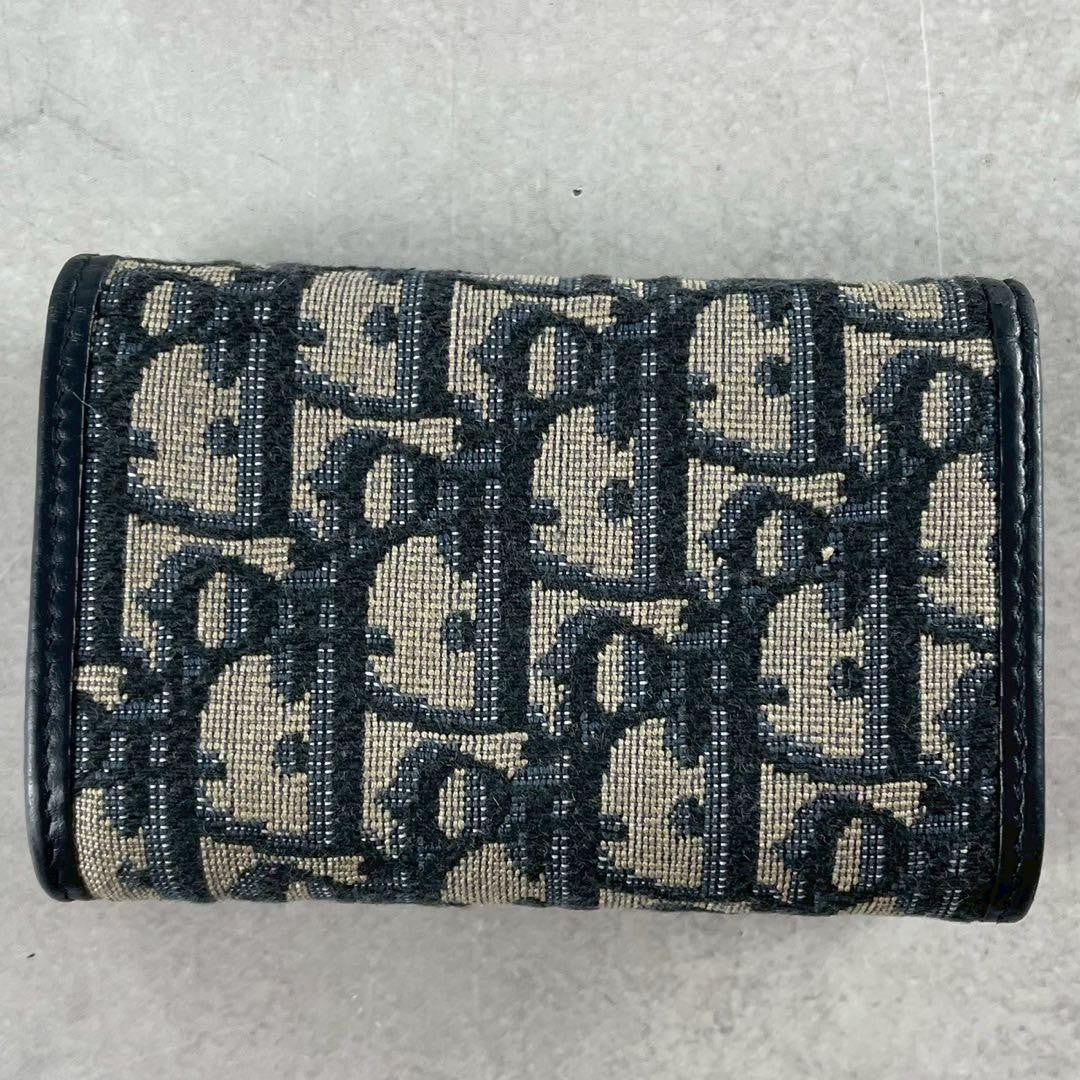 Christian Dior Tri-fold Wallet Compact Purse Trotter CD Leather Navy Authentic