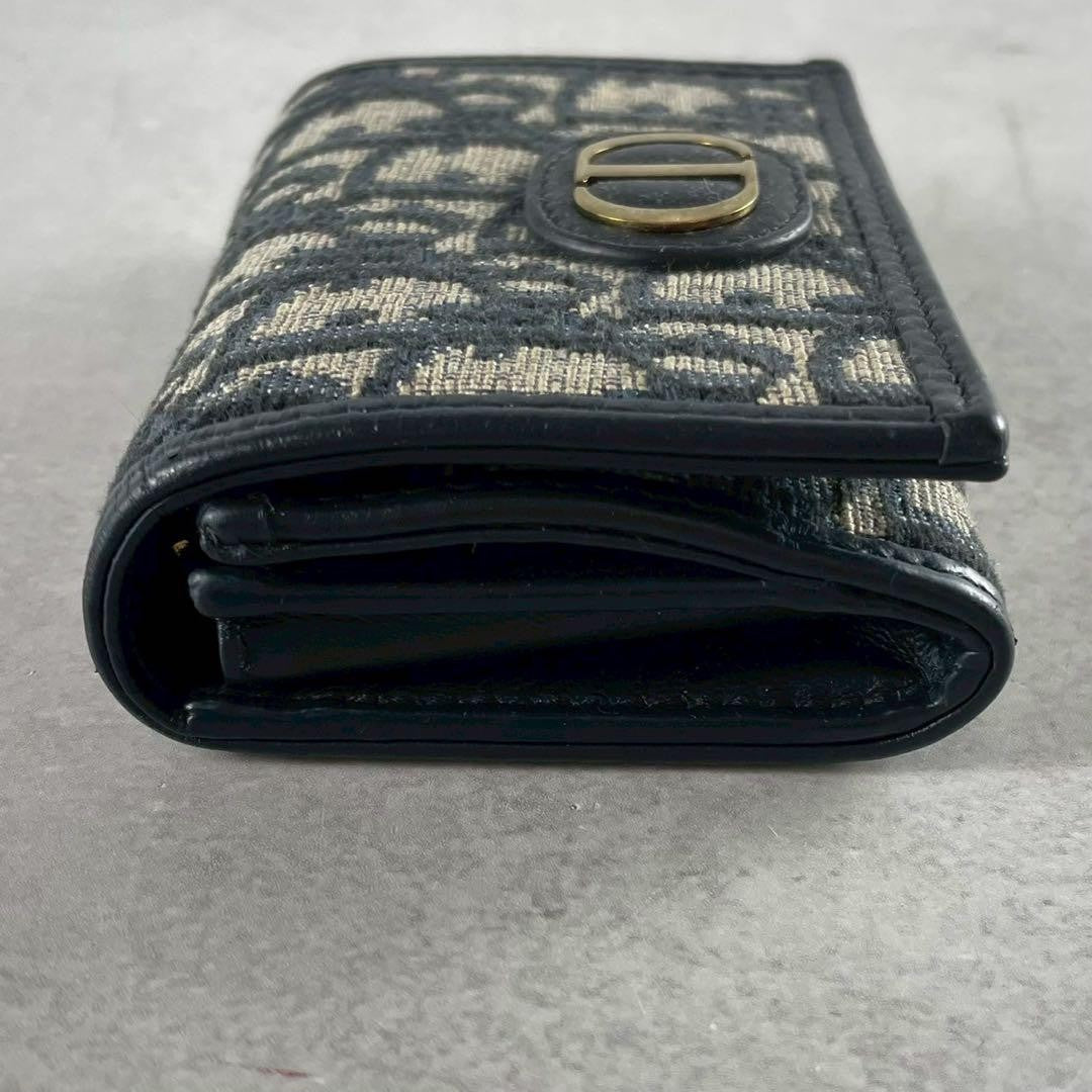 Christian Dior Tri-fold Wallet Compact Purse Trotter CD Leather Navy Authentic