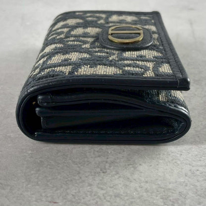 Christian Dior Tri-fold Wallet Compact Purse Trotter CD Leather Navy Authentic