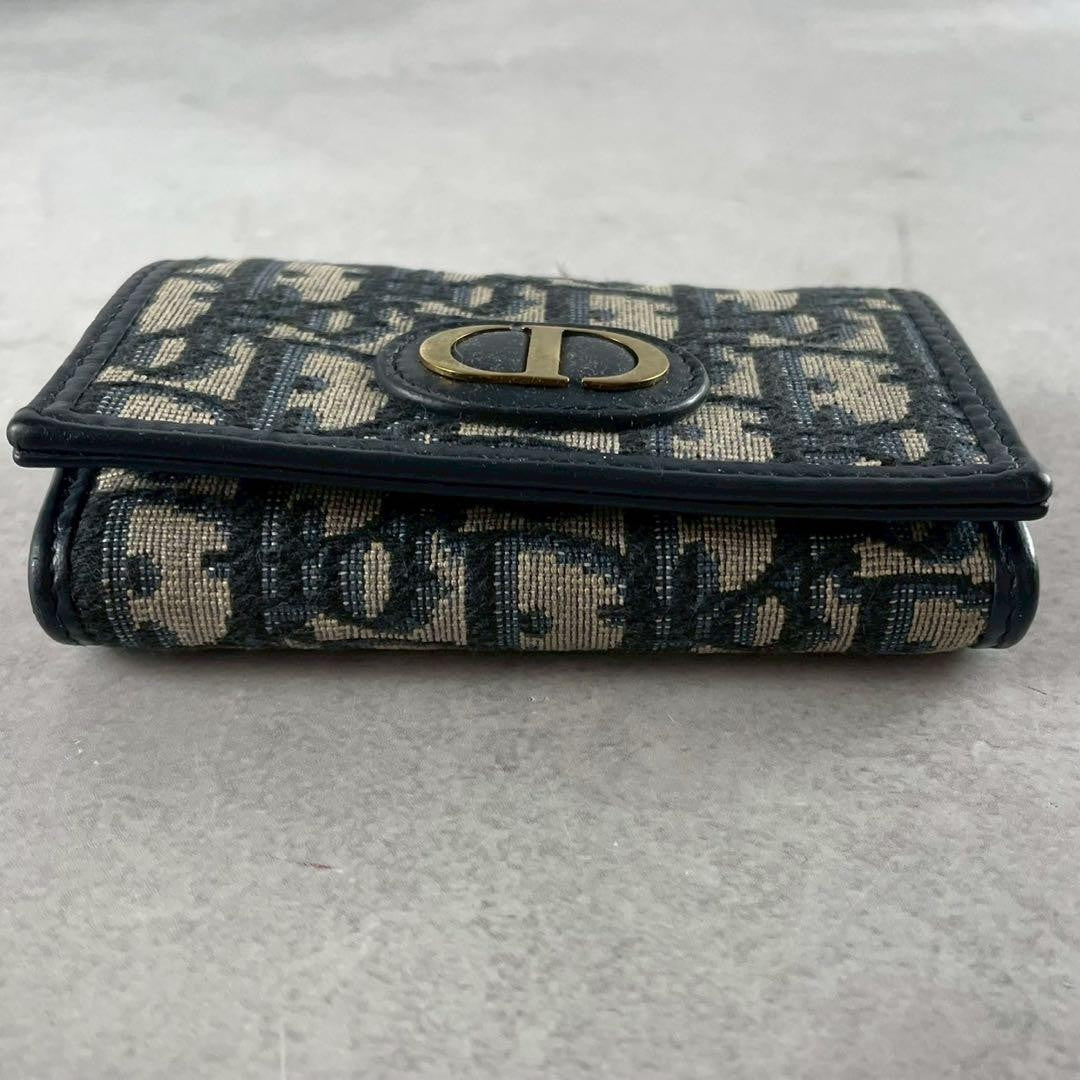 Christian Dior Tri-fold Wallet Compact Purse Trotter CD Leather Navy Authentic