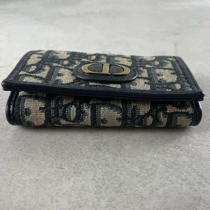 Christian Dior Tri-fold Wallet Compact Purse Trotter CD Leather Navy Authentic