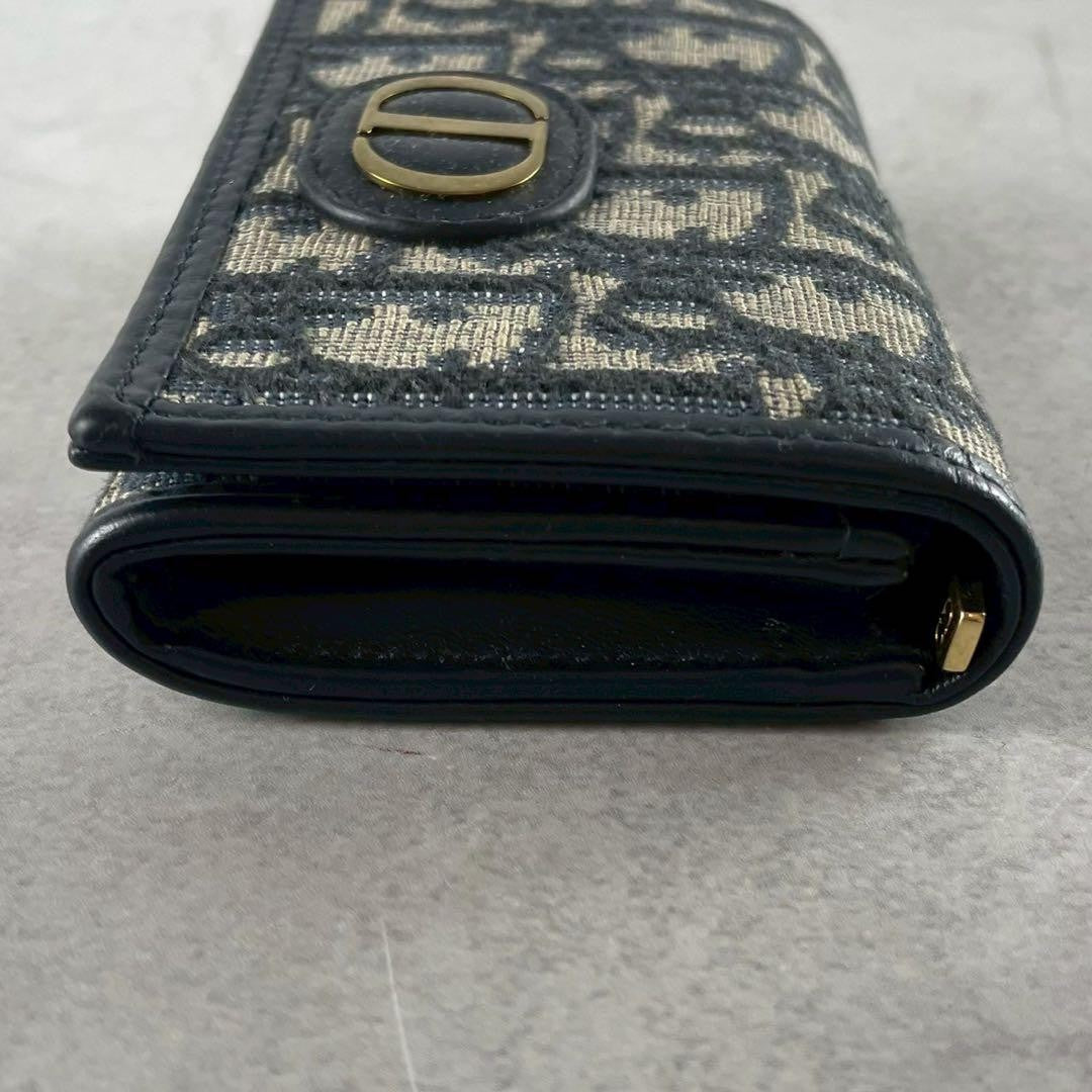Christian Dior Tri-fold Wallet Compact Purse Trotter CD Leather Navy Authentic