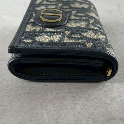Christian Dior Tri-fold Wallet Compact Purse Trotter CD Leather Navy Authentic