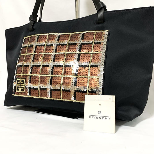 GIVENCHY Hand Bag Tote Purse 4G Leather Nylon Black Orange Authentic