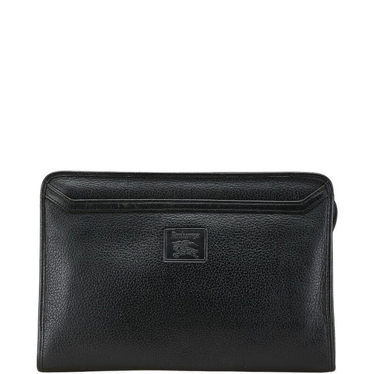 BURBERRY Clutch Bag Second Bag Nova Check Leather Black Authentic