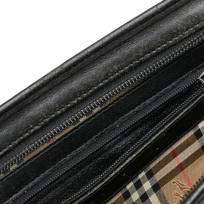 BURBERRY Clutch Bag Second Bag Nova Check Leather Black Authentic