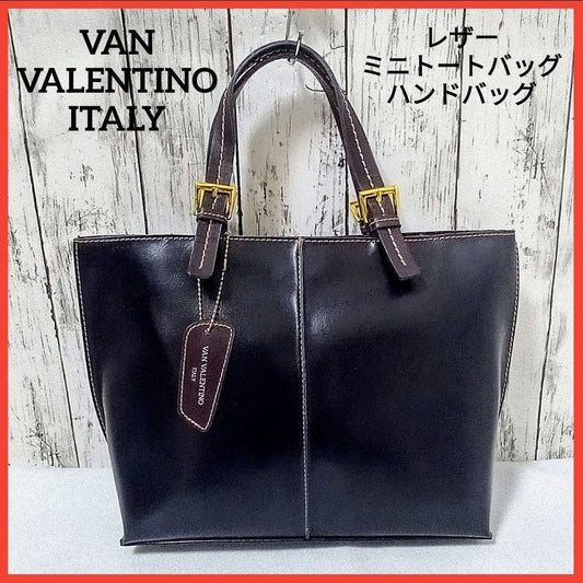 Valentino Hand Bag Tote Purse Leather Black Authentic