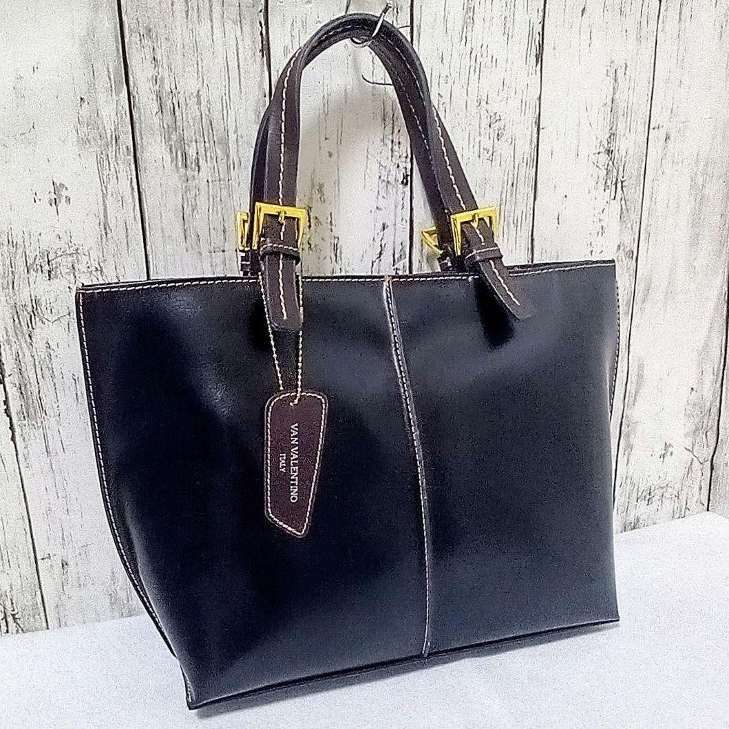 Valentino Hand Bag Tote Purse Leather Black Authentic