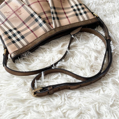 BURBERRY Shoulder Bag Purse Nova Check PVC Leather Beige Authentic