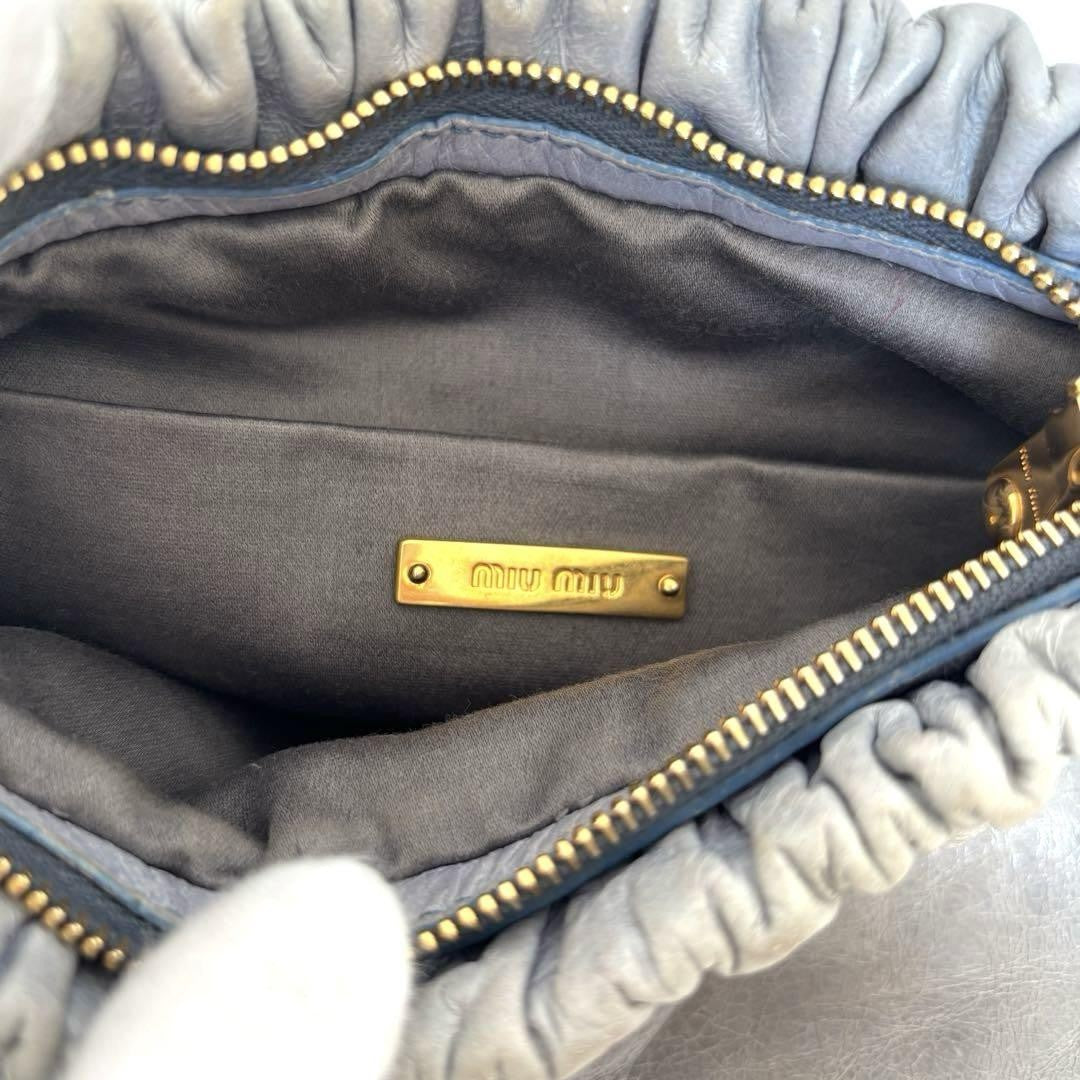 MIU MIU Shoulder Bag Purse Clutch Bag Logo Leather Blue Authentic