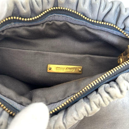 MIU MIU Shoulder Bag Purse Clutch Bag Logo Leather Blue Authentic