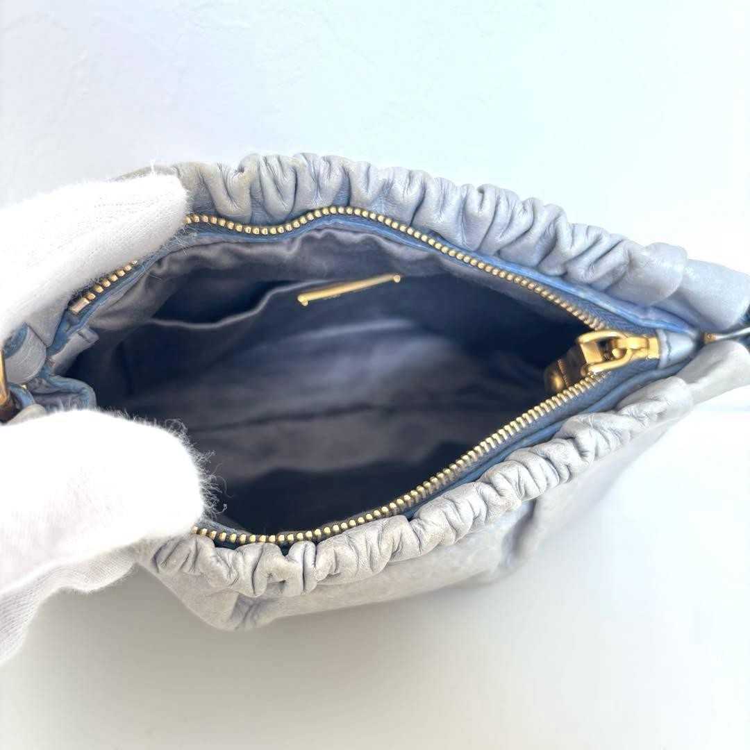 MIU MIU Shoulder Bag Purse Clutch Bag Logo Leather Blue Authentic
