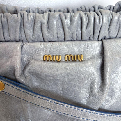 MIU MIU Shoulder Bag Purse Clutch Bag Logo Leather Blue Authentic