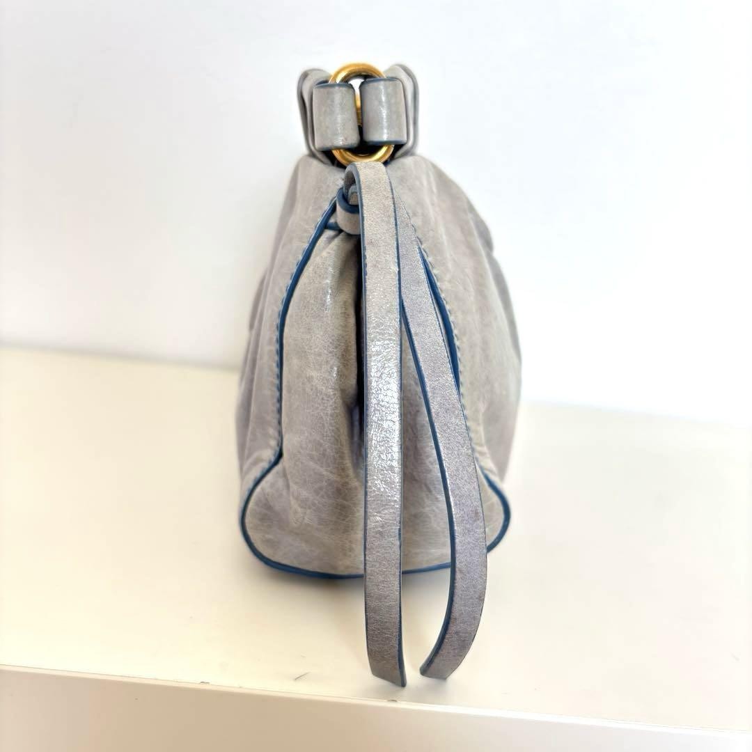 MIU MIU Shoulder Bag Purse Clutch Bag Logo Leather Blue Authentic