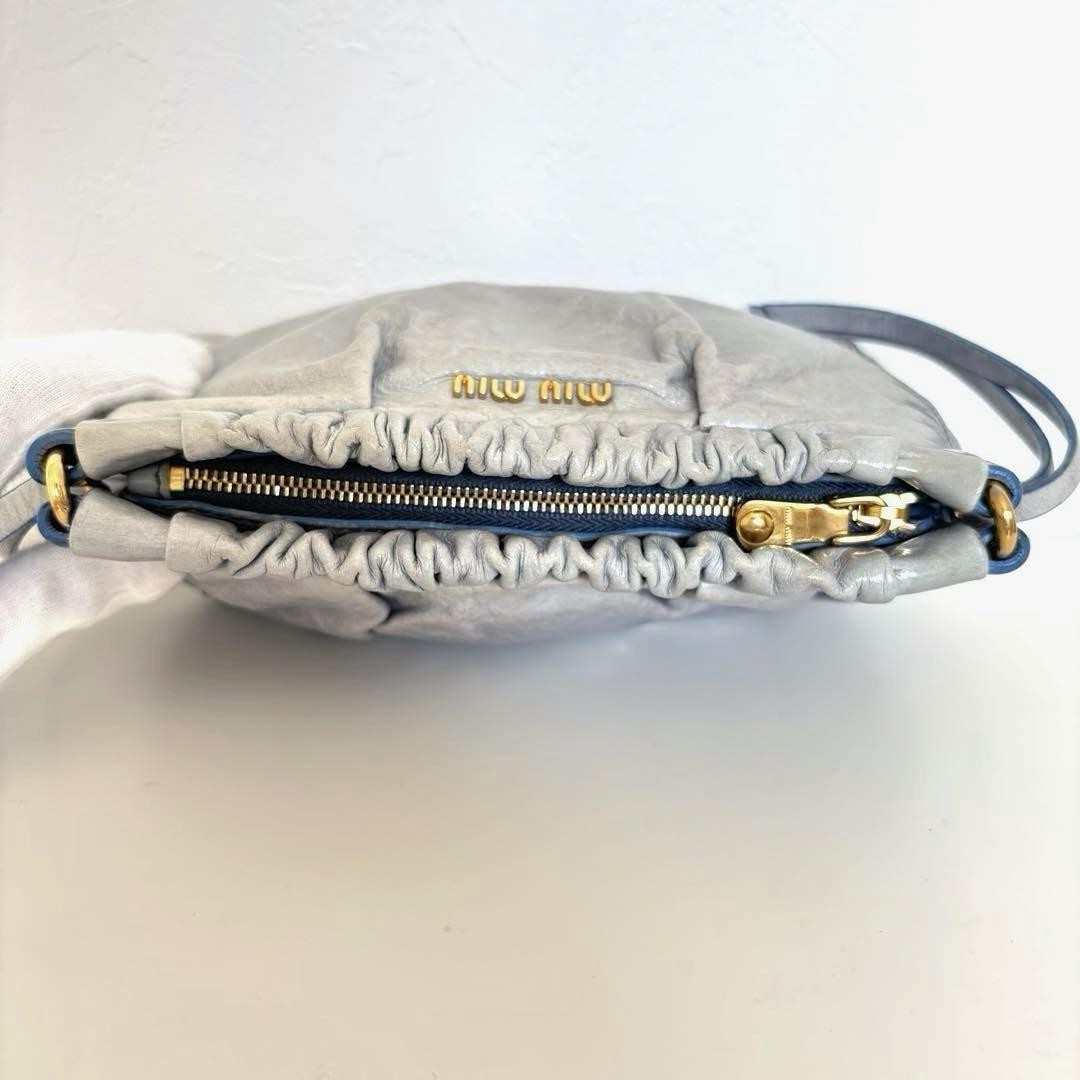 MIU MIU Shoulder Bag Purse Clutch Bag Logo Leather Blue Authentic
